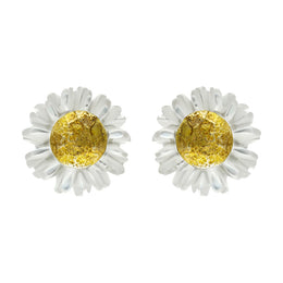 Gold Plated Sterling Silver White Mother Of Pearl Tuberose 6mm Daisy Earrings, E2207.