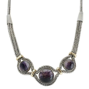 Blue John Necklace Three Stone Foxtail SilverN684