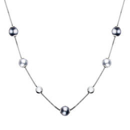 00095660 Sterling Silver Black Grey Pearl Five Stone Bead Necklace, N700.