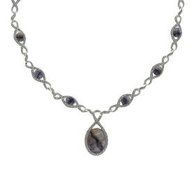 Sterling Silver Blue John Marcasite Thirteen Stone Twist Link Necklace