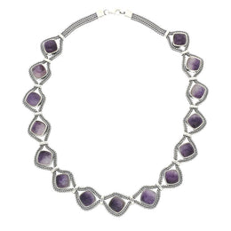 Sterling Silver Blue John Foxtail Cushion Fifteen Stone Necklace. n965.