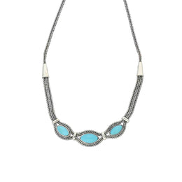 Sterling Silver Turquoise Foxtail Three Stone Marquise Necklace N967