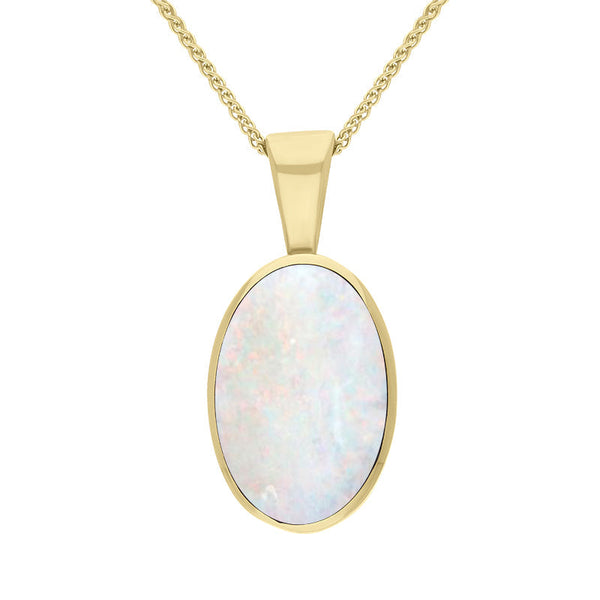 9ct Yellow Gold White Opal Oval Necklace, P019.