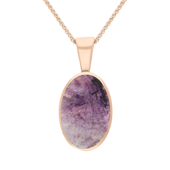 9ct Rose Gold Blue John Oval Necklace. P019.