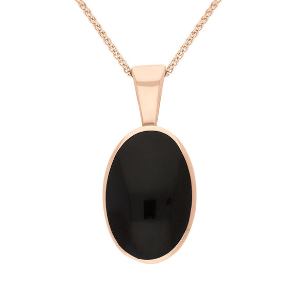 9ct Rose Gold Whitby Jet Oval Necklace. P019.