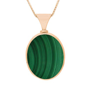 18ct Rose Gold Whitby Jet Malachite Hallmark Double Sided Oval Necklace, P147_FH