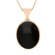 18ct Rose Gold Whitby Jet Turquoise Hallmark Double Sided Oval Necklace, P147_FH
