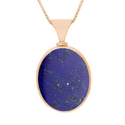18ct Rose Gold Whitby Jet Lapis Lazuli Hallmark Double Sided Oval Necklace, P147_FH