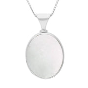 18ct White Gold Blue John Mother of Pearl Hallmark Double Sided Oval Necklace