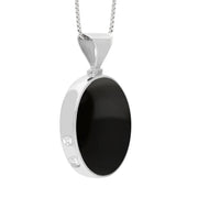 18ct White Gold Whitby Jet Malachite Hallmark Double Sided Oval Necklace