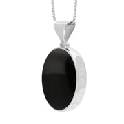 18ct White Gold Whitby Jet Malachite Hallmark Double Sided Oval Necklace