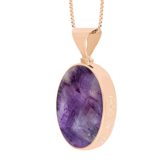 9ct Rose Gold Blue John Mother of Pearl Hallmark Double Sided Oval Necklace