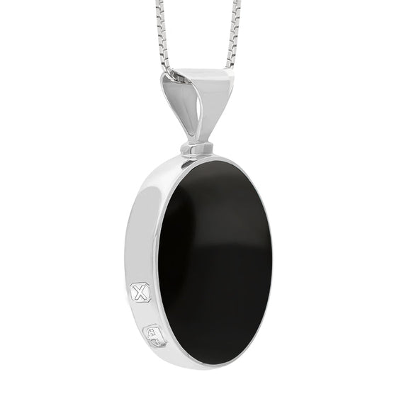 9ct White Gold Blue John Whitby Jet Hallmark Double Sided Oval Necklace