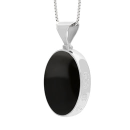 Sterling Silver Whitby Jet Lapis Lazuli Hallmark Double Sided Oval Necklace