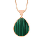 18ct Rose Gold Whitby Jet Malachite Hallmark Double Sided Pear-shaped Necklace, P148_FH