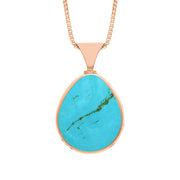 18ct Rose Gold Whitby Jet Turquoise Hallmark Double Sided Pear-shaped Necklace, P148_FH
