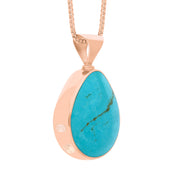 18ct Rose Gold Whitby Jet Turquoise Hallmark Double Sided Pear-shaped Necklace