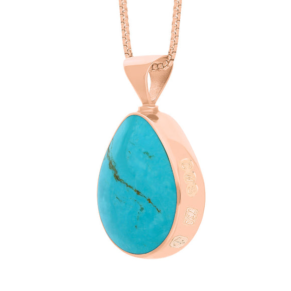 18ct Rose Gold Whitby Jet Turquoise Hallmark Double Sided Pear-shaped Necklace