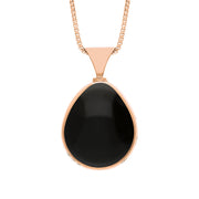 18ct Rose Gold Whitby Jet Mother of Pearl Hallmark Double Sided Pear-shaped Necklace