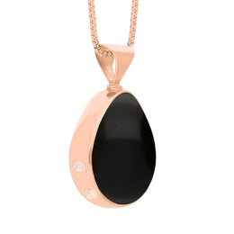 18ct Rose Gold Whitby Jet Mother of Pearl Hallmark Double Sided Pear-shaped Necklace
