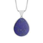 18ct White Gold Whitby Jet Lapis Lazuli Hallmark Double Sided Pear-shaped Necklace, P148_FH