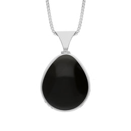 18ct White Gold Whitby Jet Lapis Lazuli Hallmark Double Sided Pear-shaped Necklace