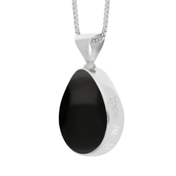 9ct White Gold Whitby Jet Lapis Lazuli Hallmark Double Sided Pear-shaped Necklace