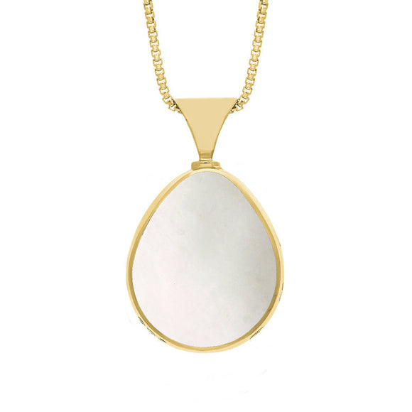 9ct Yellow Gold Whitby Jet Mother of Pearl Hallmark Double Sided Pear-shaped Necklace, P148_FH