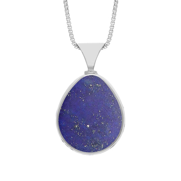 Sterling Silver Whitby Jet Lapis Lazuli Hallmark Double Sided Pear-shaped Necklace, P148_FH