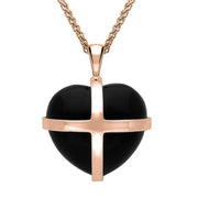 18ct Rose Gold Whitby Jet Medium Cross Heart Necklace, P1543.