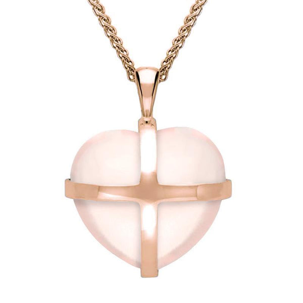 9ct Rose Gold Rose Quartz Medium Cross Heart Necklace, P1543.