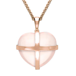 9ct Rose Gold Rose Quartz Medium Cross Heart Necklace, P1543.