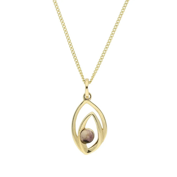 9ct Yellow Gold Blue John Abstract Flame Drop Necklace