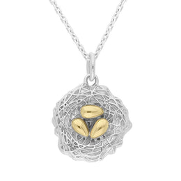 Sterling Silver Nest Yellow Gold Vermeil Easter Egg Necklace. P2928C. 