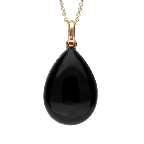 18ct Rose Gold Whitby Jet Diamond Amethyst Pear Necklace, P3071.