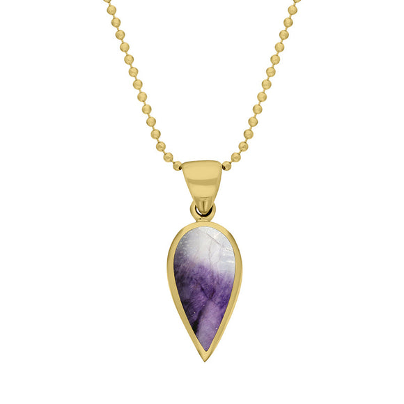 9ct Yellow Gold Blue John Small Upside Down Pear Necklace