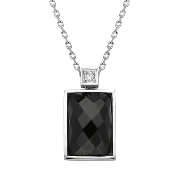 00027023 18ct White Gold Whitby Jet Diamond Faceted Oblong Necklace, JD61_.