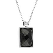 00027023 18ct White Gold Whitby Jet Diamond Faceted Oblong Necklace, JD61_.
