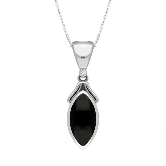 00027321 18ct White Gold Whitby Jet Diamond Marquise Necklace, P1015C.