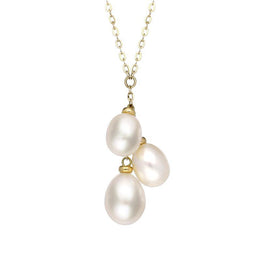 00177901 18ct Yellow Gold Three Stone White Pearl Necklace, P3492C.