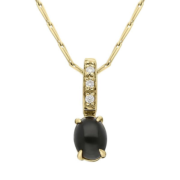 00029393 18ct Yellow Gold Whitby Jet Diamond Oval Necklace, P1798C.