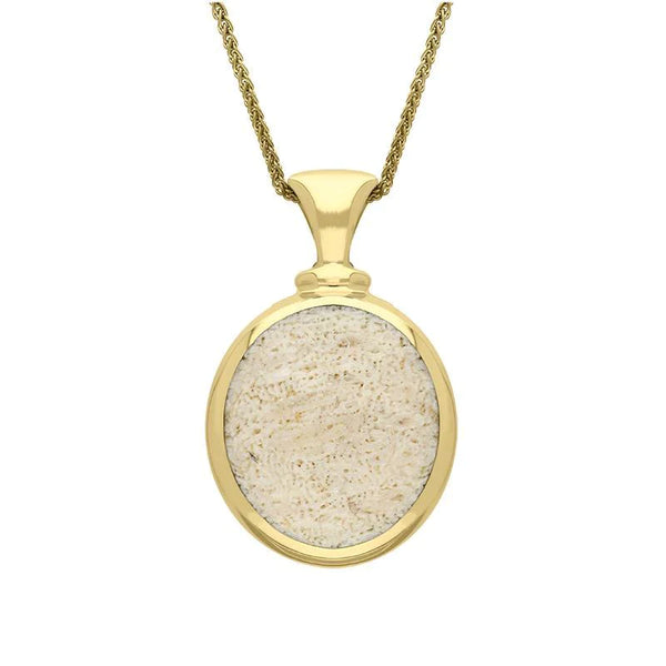 62120568 18ct Yellow Gold Coquina Larimar Small Double Sided Oval Necklace, P219.