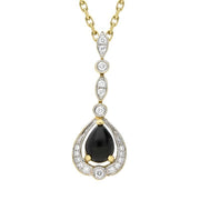 00029710 18ct Yellow Gold Whitby Jet Diamond Ornate Pear Drop Necklace, P1839C.