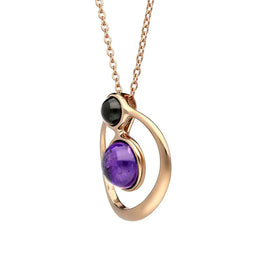 Rose Gold Vermeil Whitby Jet Amethyst Two Stone Open Circle Necklace, P3483C.