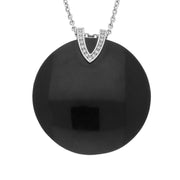 Platinum Diamond and Whitby Jet V Top Large Disc Necklace P1686C