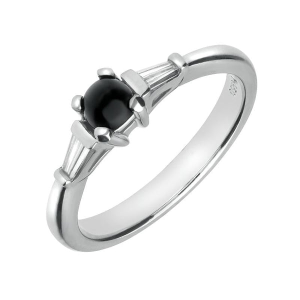 Platinum Whitby Jet 0.16ct Diamond Claw Set Ring, FM123.