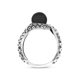 Sterling Silver Whitby Jet Bead Twist Tentacle Ring