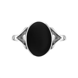 Sterling Silver Whitby Jet Heritage Oval Split Shoulder Ring