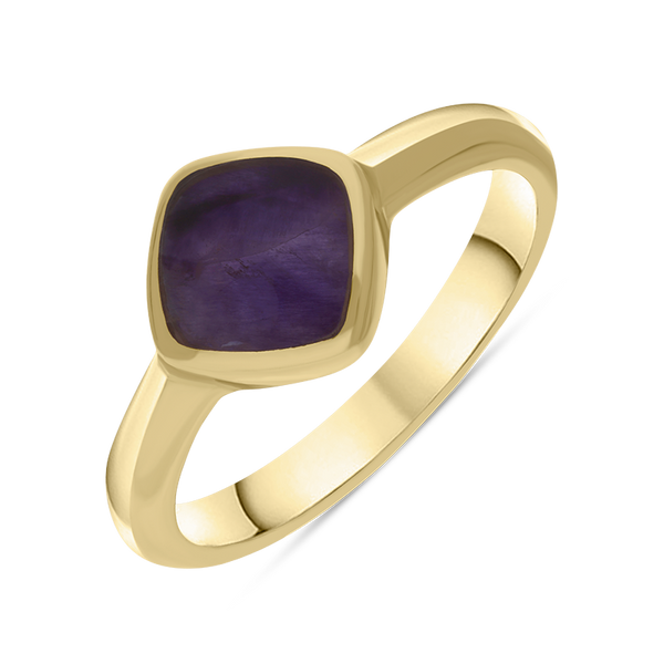 9ct Yellow Gold Blue John Cushion Ring, R406.