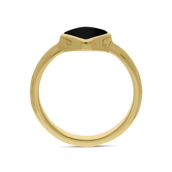 9ct Yellow Gold Whitby Jet Cushion Ring, R406.